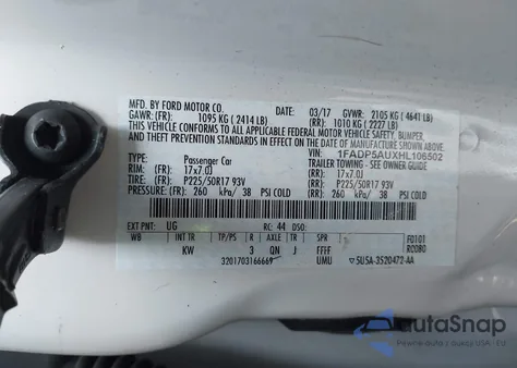 2017 Ford C-Max Hybrid Se z USA, uszkodzony, nr VIN 1FADP5AUXHL106502